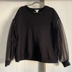 Tulle sleeves crewneck sweater
